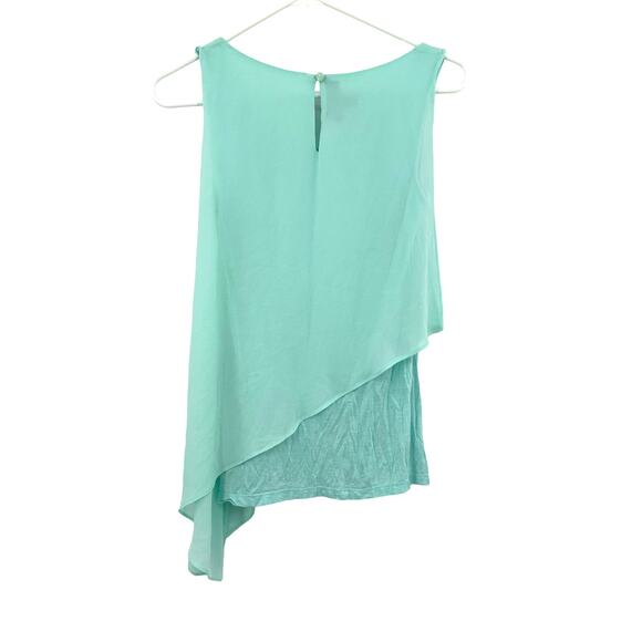 BCX Size XS Blouse Mint‎ Blue Asymmetrical Overlay Sleeveless Tank Drape Flowy - Picture 2 of 4
